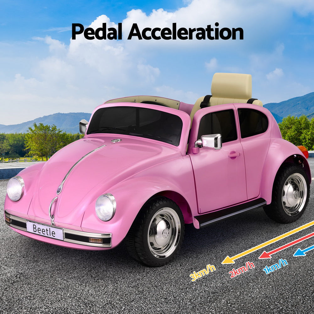 Kids Ride On Car Licensed Volkswagen Beetle Electric Toys Horn Remote 6V Pink - Cosy Abode