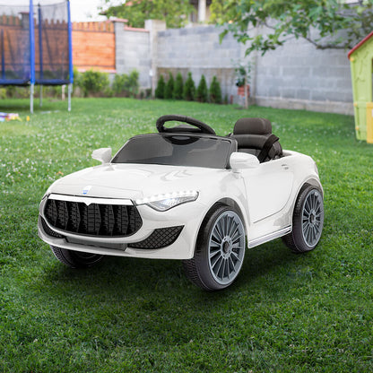 Rigo Kids Electric Ride On Car Cars Music Headlight Remote Control 12V White - Cosy Abode