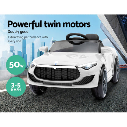 Rigo Kids Electric Ride On Car Cars Music Headlight Remote Control 12V White - Cosy Abode