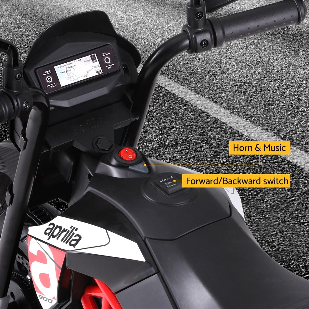 Kids Electric Ride On Motorcycle Aprilia Licensed Dorsoduro 900 - Cosy Abode