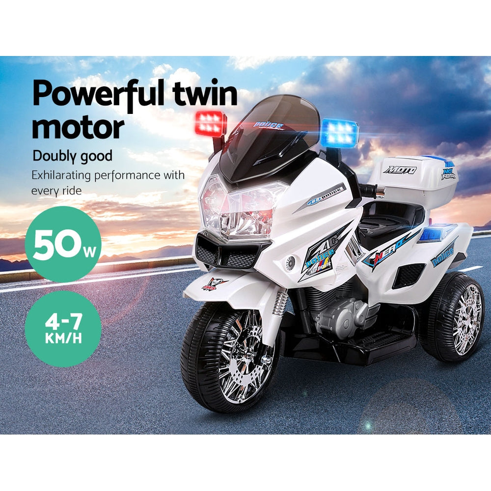 Rigo Kids Electric Ride On Police Road Patrol Motorcycle BMW-Inspired S1K 6V Battery White - Cosy Abode