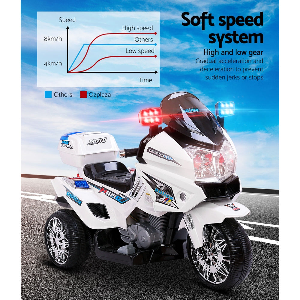 Rigo Kids Electric Ride On Police Road Patrol Motorcycle BMW-Inspired S1K 6V Battery White - Cosy Abode