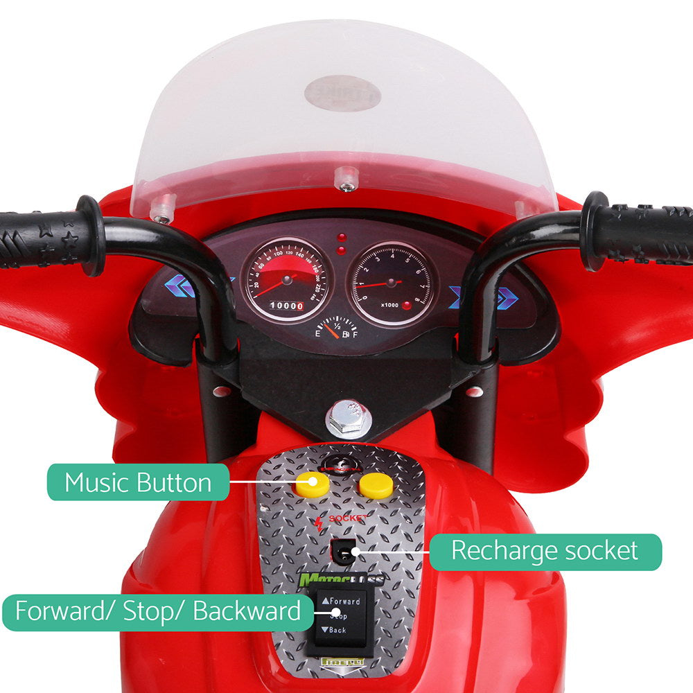 Rigo Kids Electric Ride On Police Motorcycle Motorbike 6V Battery Red - Cosy Abode
