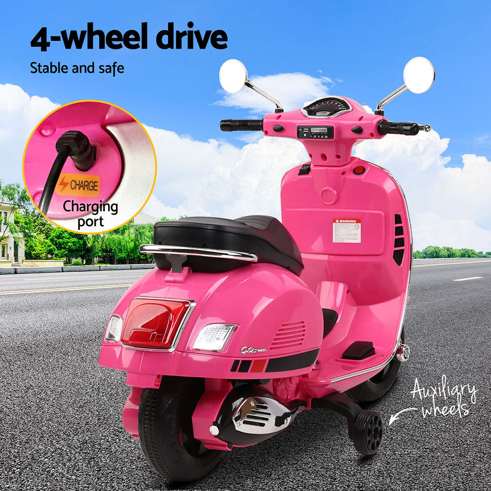 Kids Electric Ride On Motorcycle Vespa Licensed GTS Pink - Cosy Abode