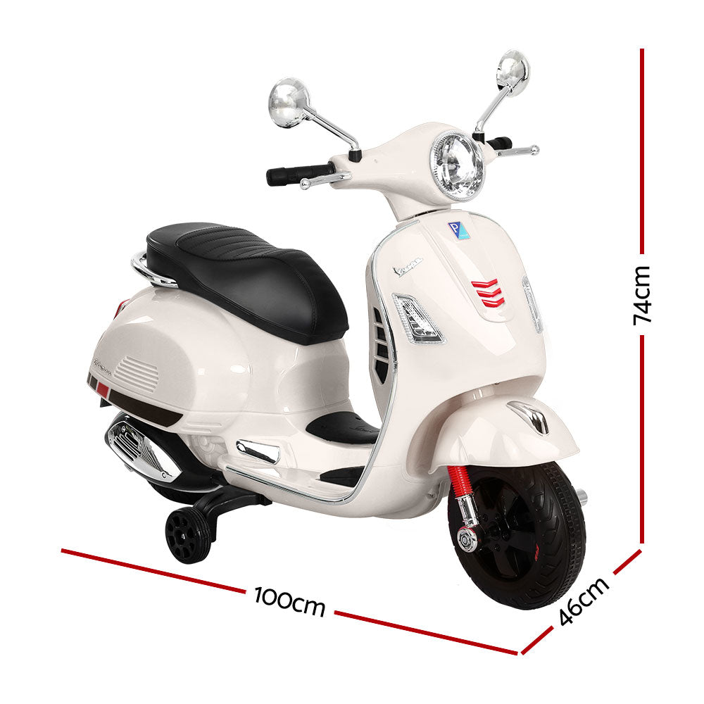 Kids Electric Ride On Motorcycle Vespa Licensed GTS White - Cosy Abode