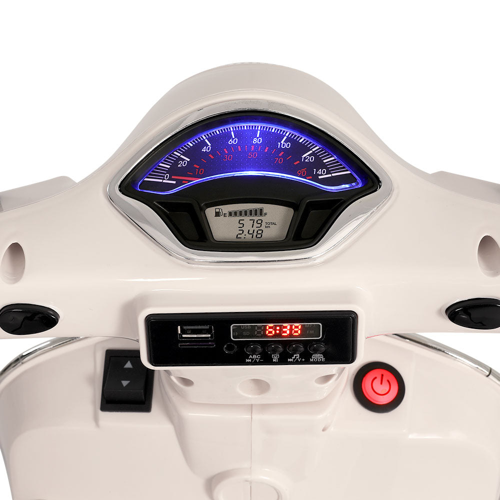 Kids Electric Ride On Motorcycle Vespa Licensed GTS White - Cosy Abode