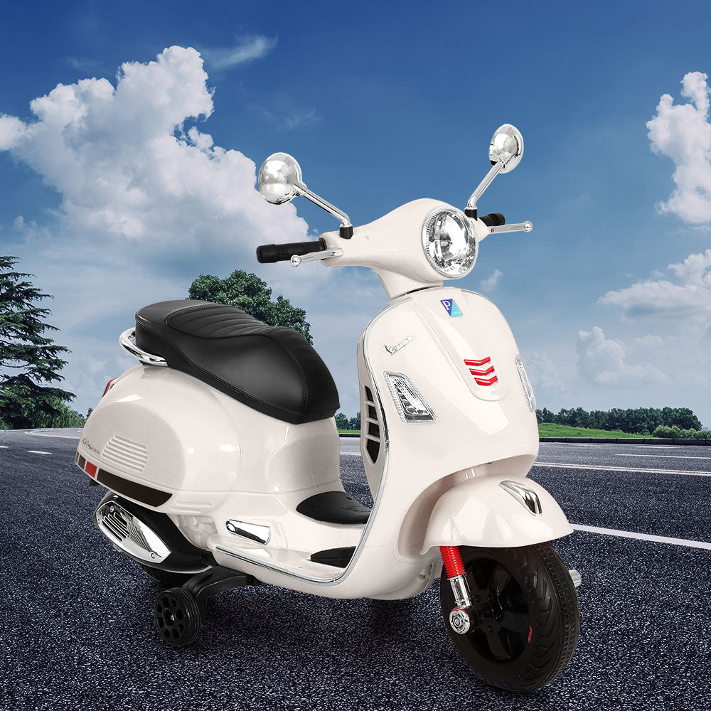 Kids Electric Ride On Motorcycle Vespa Licensed GTS White - Cosy Abode