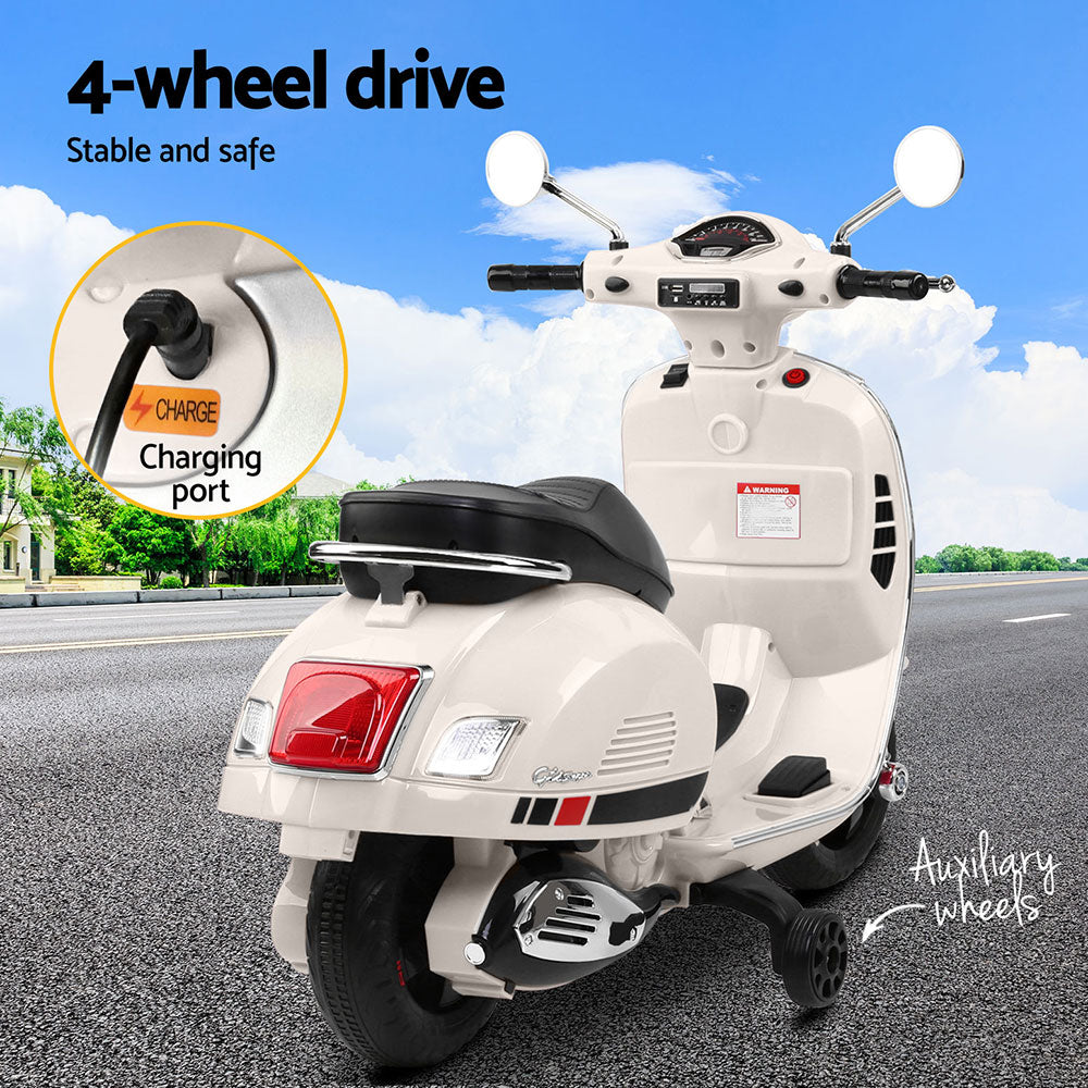 Kids Electric Ride On Motorcycle Vespa Licensed GTS White - Cosy Abode