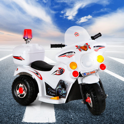 Rigo Kids Electric Ride On Police Motorcycle Motorbike 6V Battery White - Cosy Abode