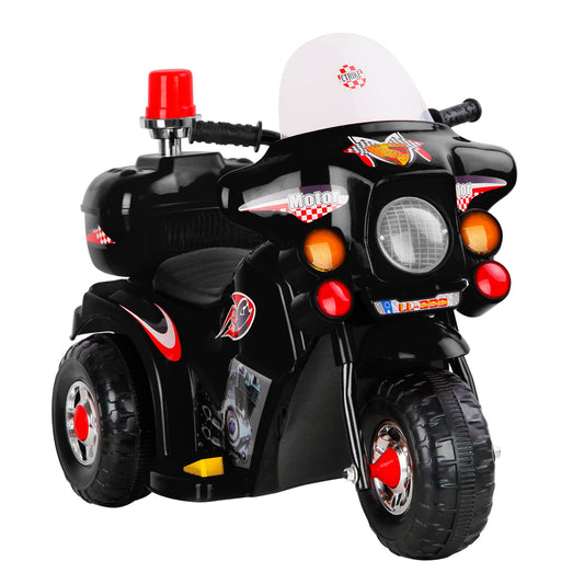 Rigo Kids Electric Ride On Police Motorcycle Motorbike 6V Battery Black - Cosy Abode