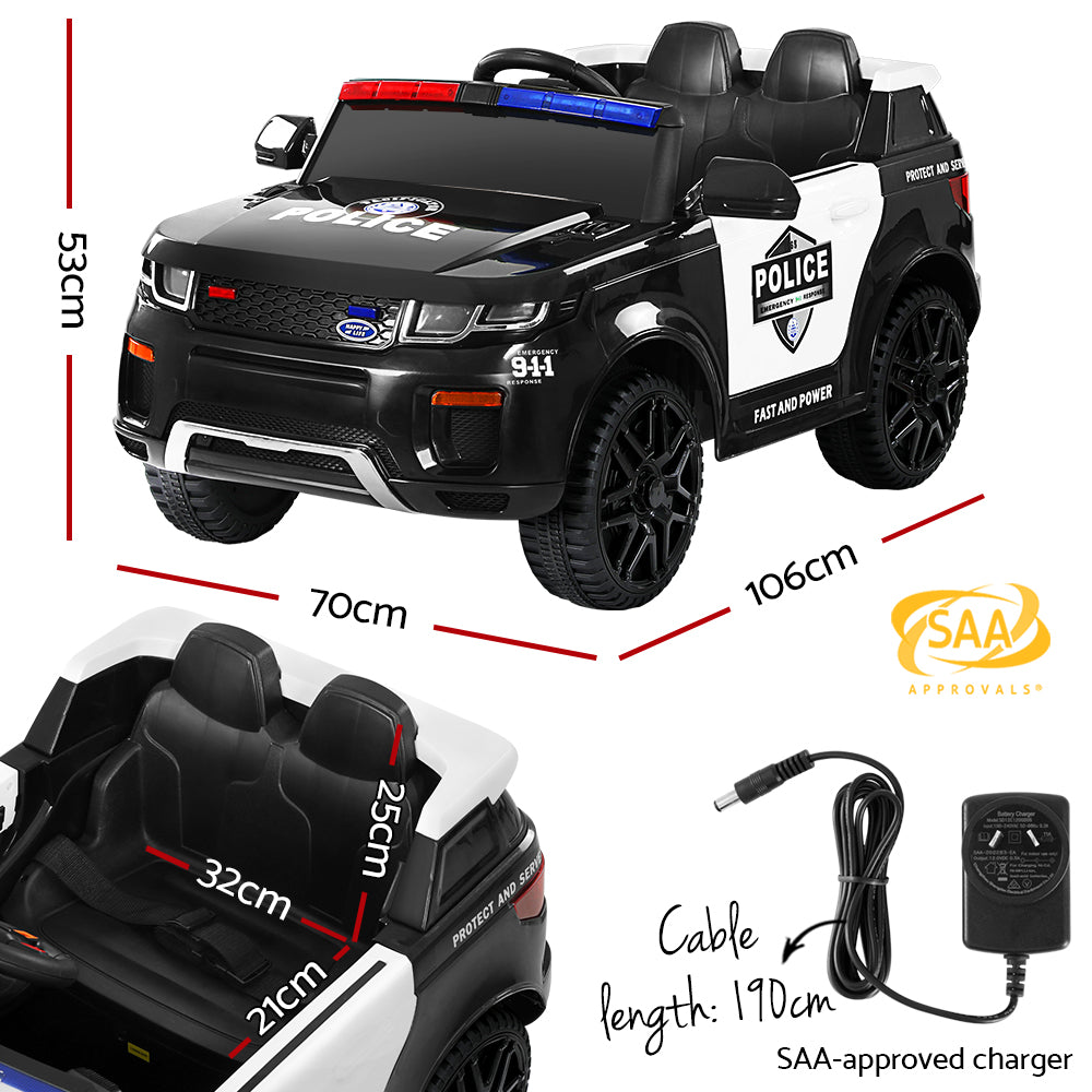 Rigo Kids Electric Ride On Patrol Police Car Range Rover-inspired Remote Black - Cosy Abode