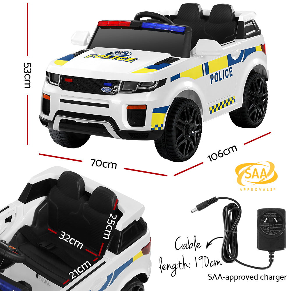 Rigo Kids Ride On Car Electric Patrol Police Toy Cars Remote Control 12V White - Cosy Abode