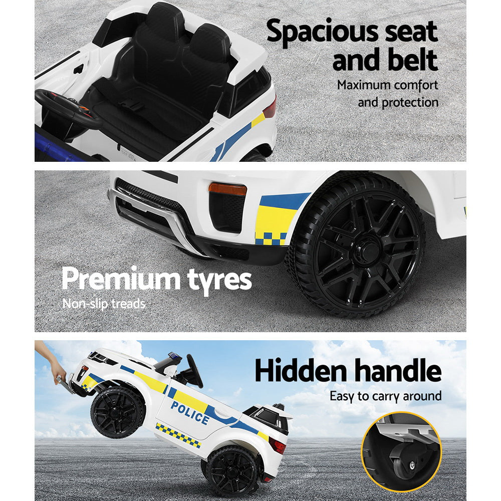 Rigo Kids Ride On Car Electric Patrol Police Toy Cars Remote Control 12V White - Cosy Abode