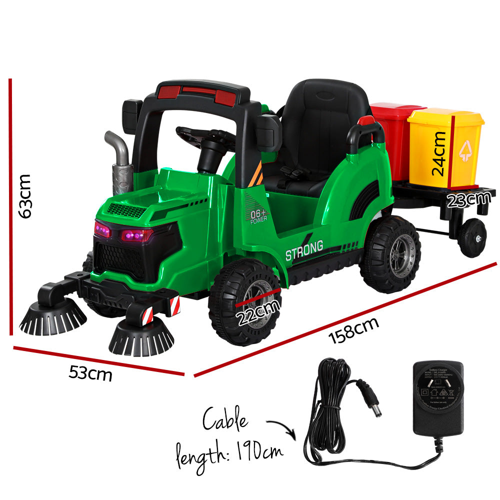 Rigo Kids Electric Ride On Car Street Sweeper Truck Toy Cars Remote 12V Green - Cosy Abode