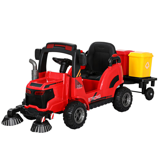 Rigo Kids Electric Ride On Car Street Sweeper Truck Toy Cars Remote 12V Red - Cosy Abode