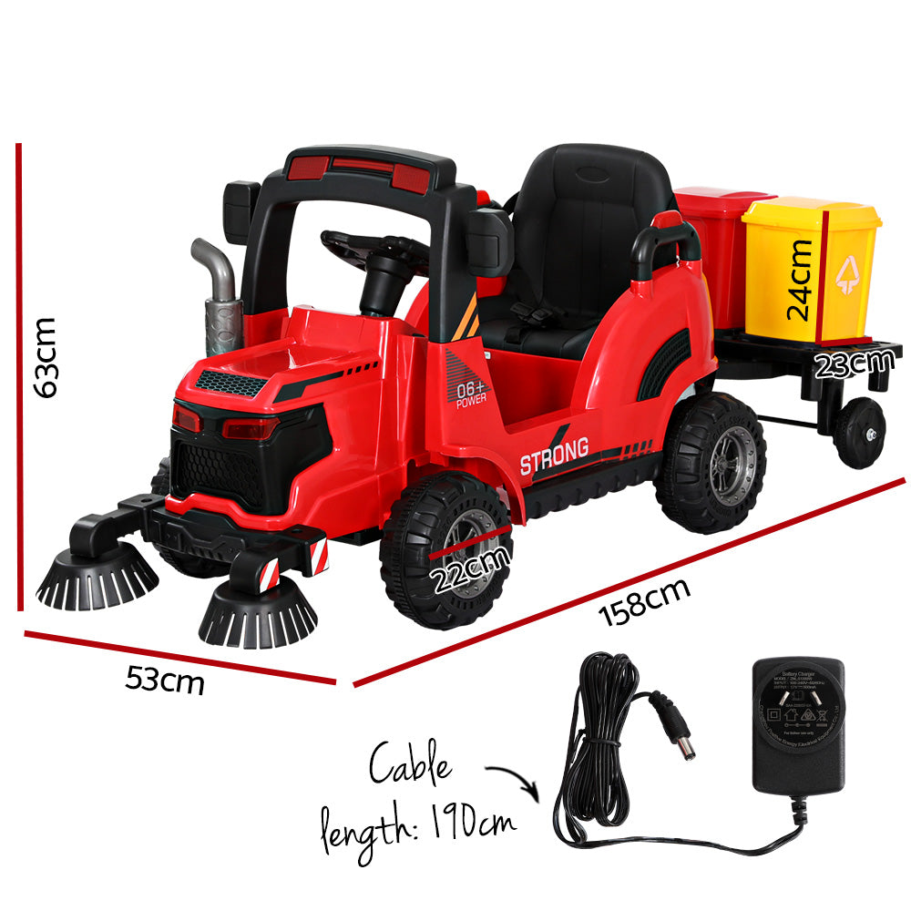 Rigo Kids Electric Ride On Car Street Sweeper Truck Toy Cars Remote 12V Red - Cosy Abode