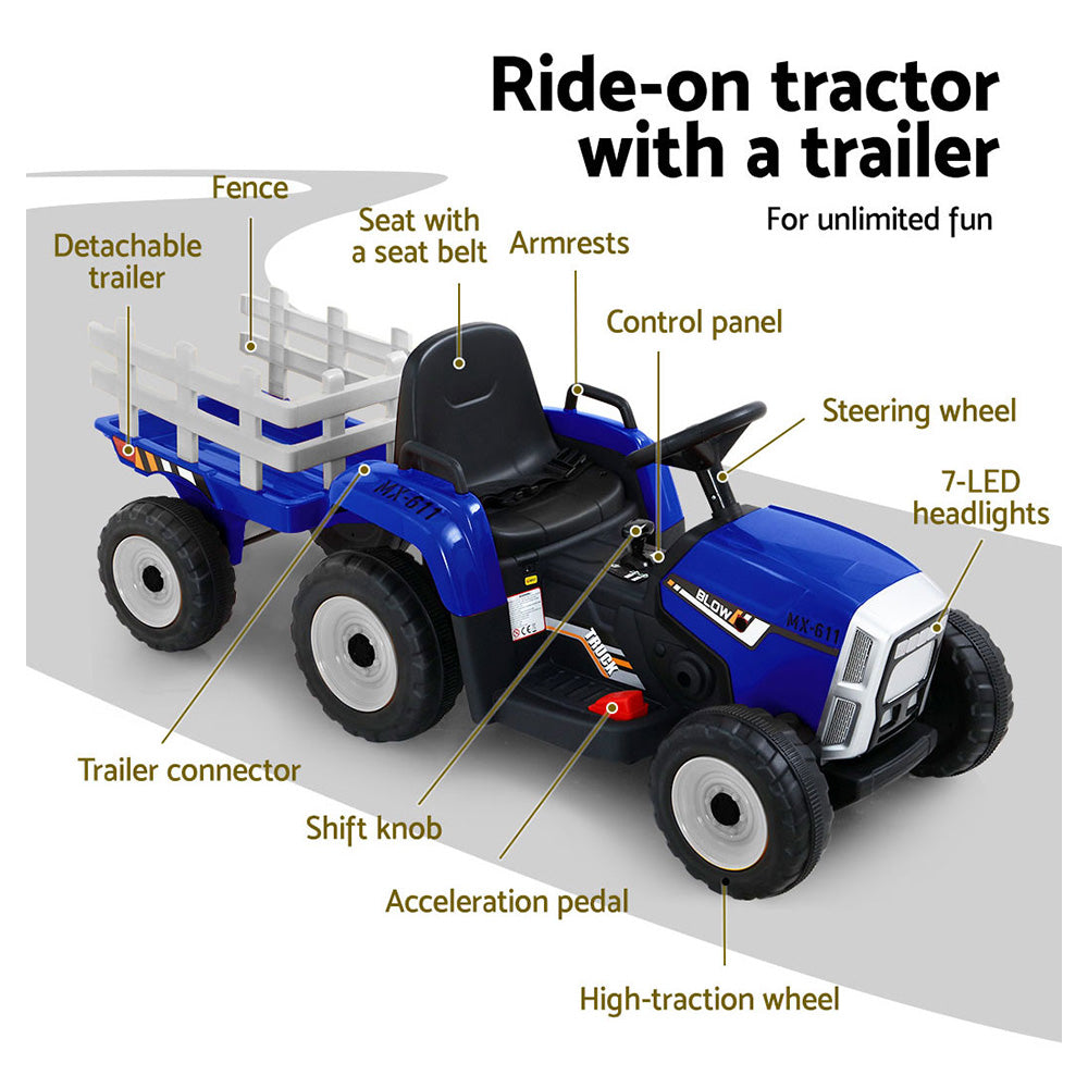 Rigo Kids Electric Ride On Tractor 12V Blue - Cosy Abode