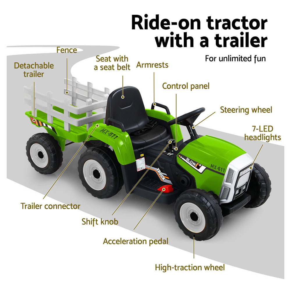 Rigo Kids Electric Ride On Tractor 12V Green - Cosy Abode