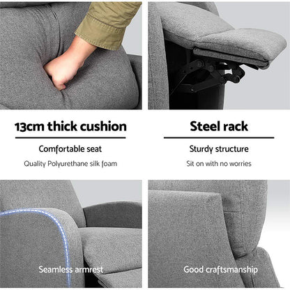 Artiss Fabric Reclining Armchair - Grey - Cosy Abode