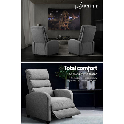 Artiss Recliner Armchair Grey Fabric Bolivia - Cosy Abode