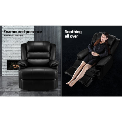 Artiss Recliner Chair Leather Black Cissy - Cosy Abode
