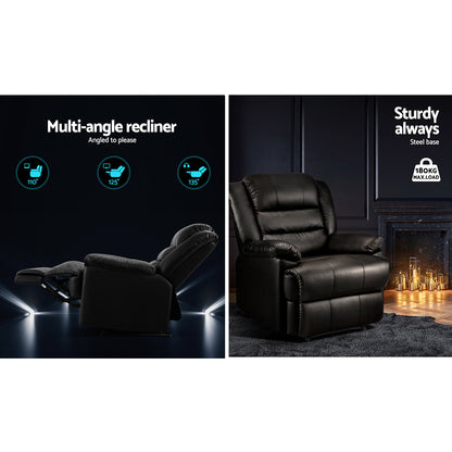 Artiss Recliner Chair Leather Black Cissy - Cosy Abode