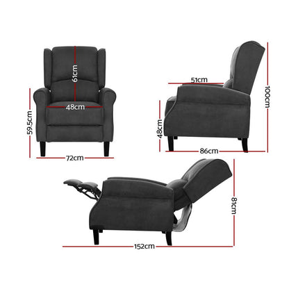 Artiss Recliner Chair Adjustable Sofa Lounge Soft Suede Armchair Couch Charcoal - Cosy Abode