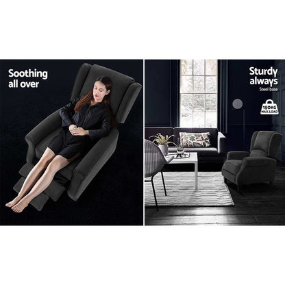 Artiss Recliner Chair Adjustable Sofa Lounge Soft Suede Armchair Couch Charcoal - Cosy Abode