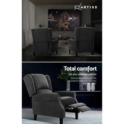 Artiss Recliner Chair Adjustable Sofa Lounge Soft Suede Armchair Couch Charcoal - Cosy Abode