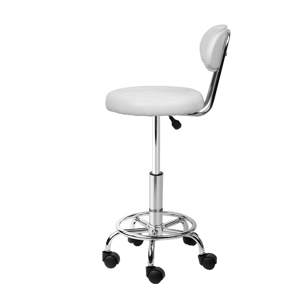 Artiss Salon Stool Swivel Chair Backrest White - Cosy Abode