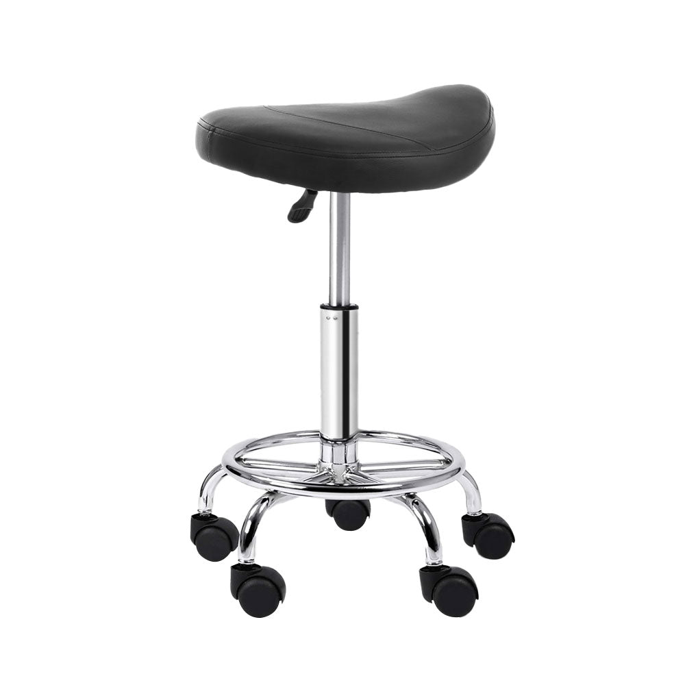 Artiss Salon Stool Saddle Swivel Chair Black - Cosy Abode
