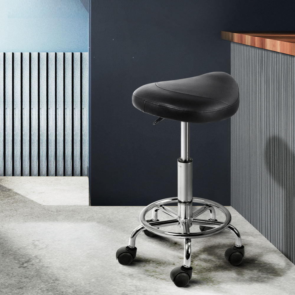 Artiss Salon Stool Saddle Swivel Chair Black - Cosy Abode