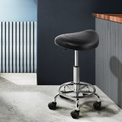 Artiss Salon Stool Saddle Swivel Chair Black - Cosy Abode