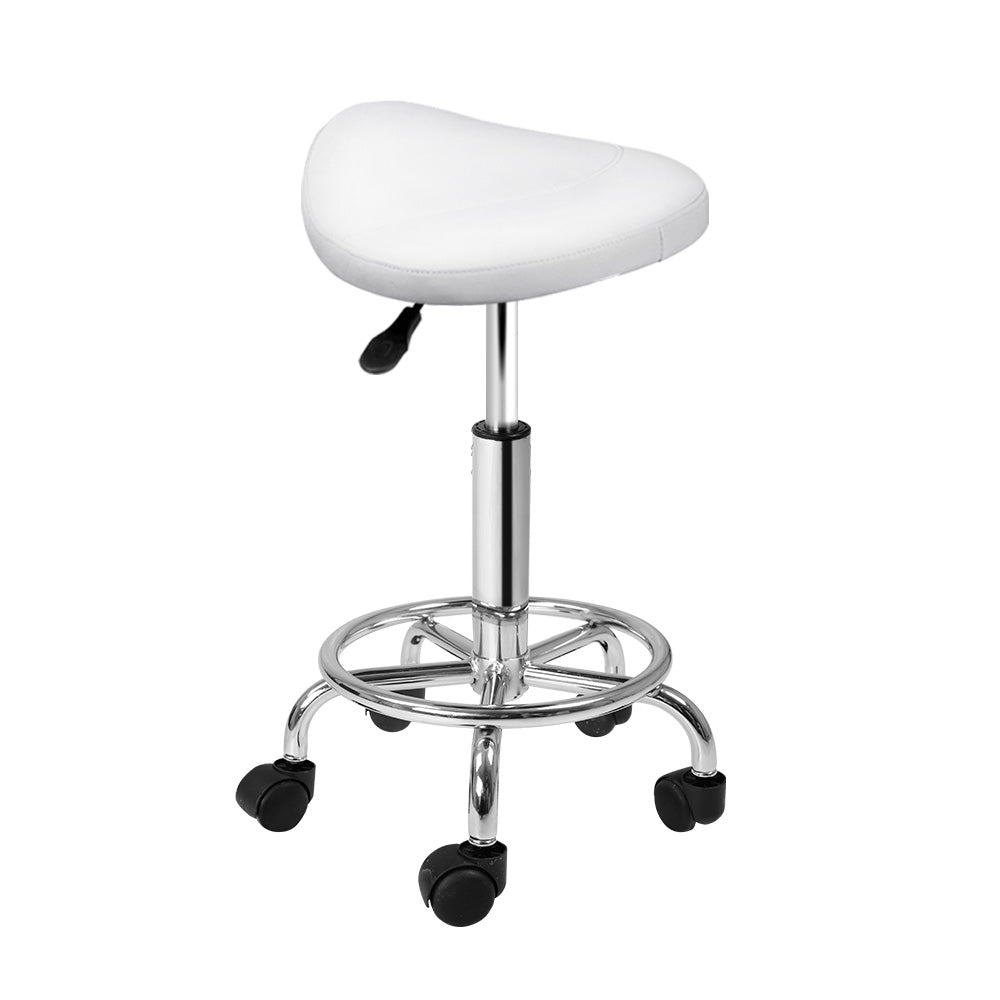 Artiss Salon Stool Saddle Swivel Chair White - Cosy Abode