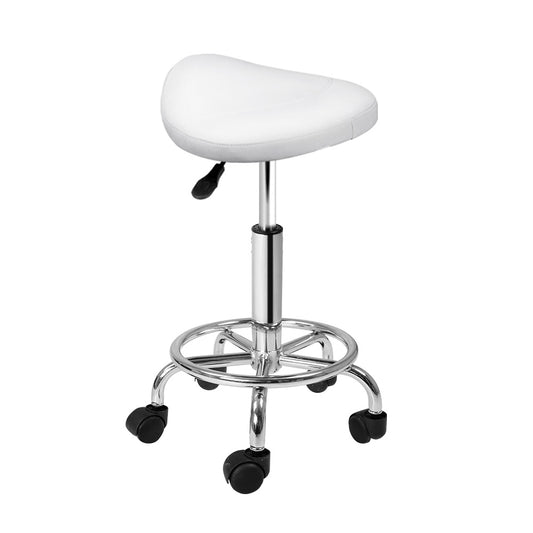 Artiss Salon Stool Saddle Swivel Chair White - Cosy Abode