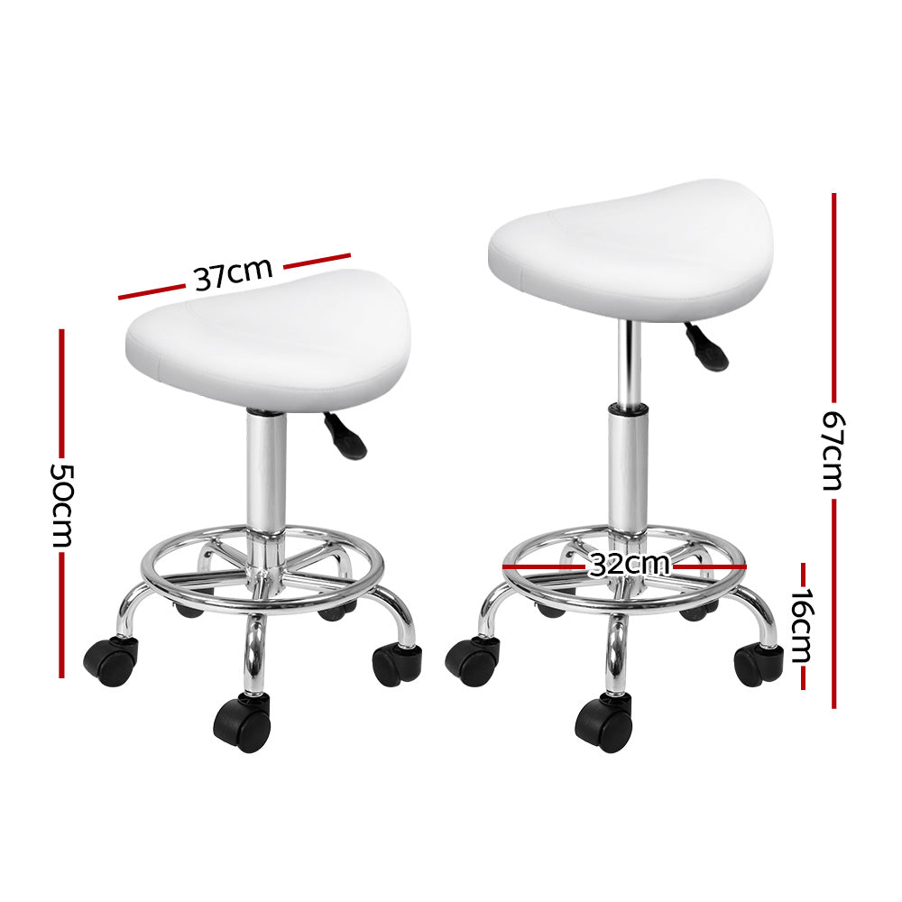 Artiss Salon Stool Saddle Swivel Chair White - Cosy Abode