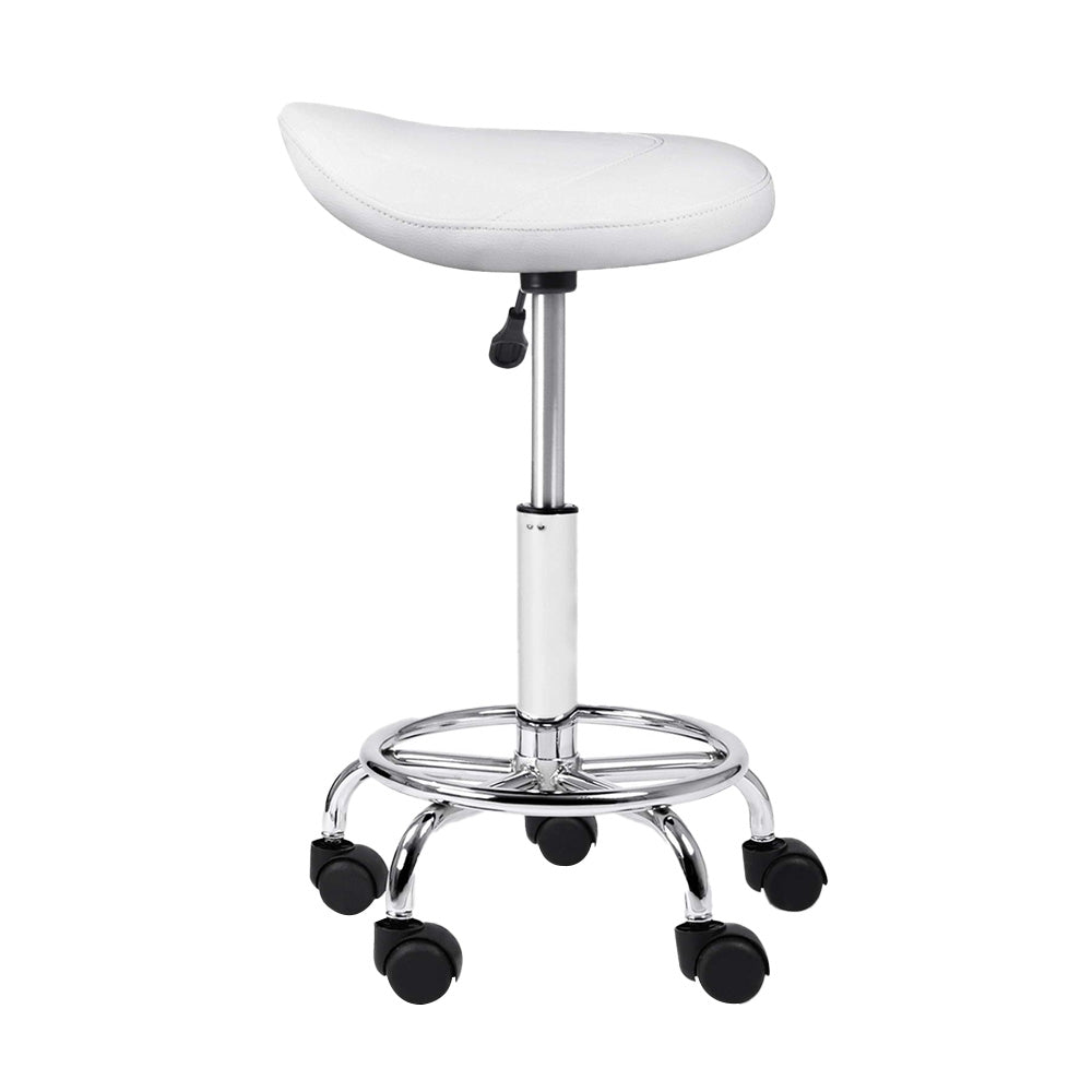 Artiss Salon Stool Saddle Swivel Chair White - Cosy Abode