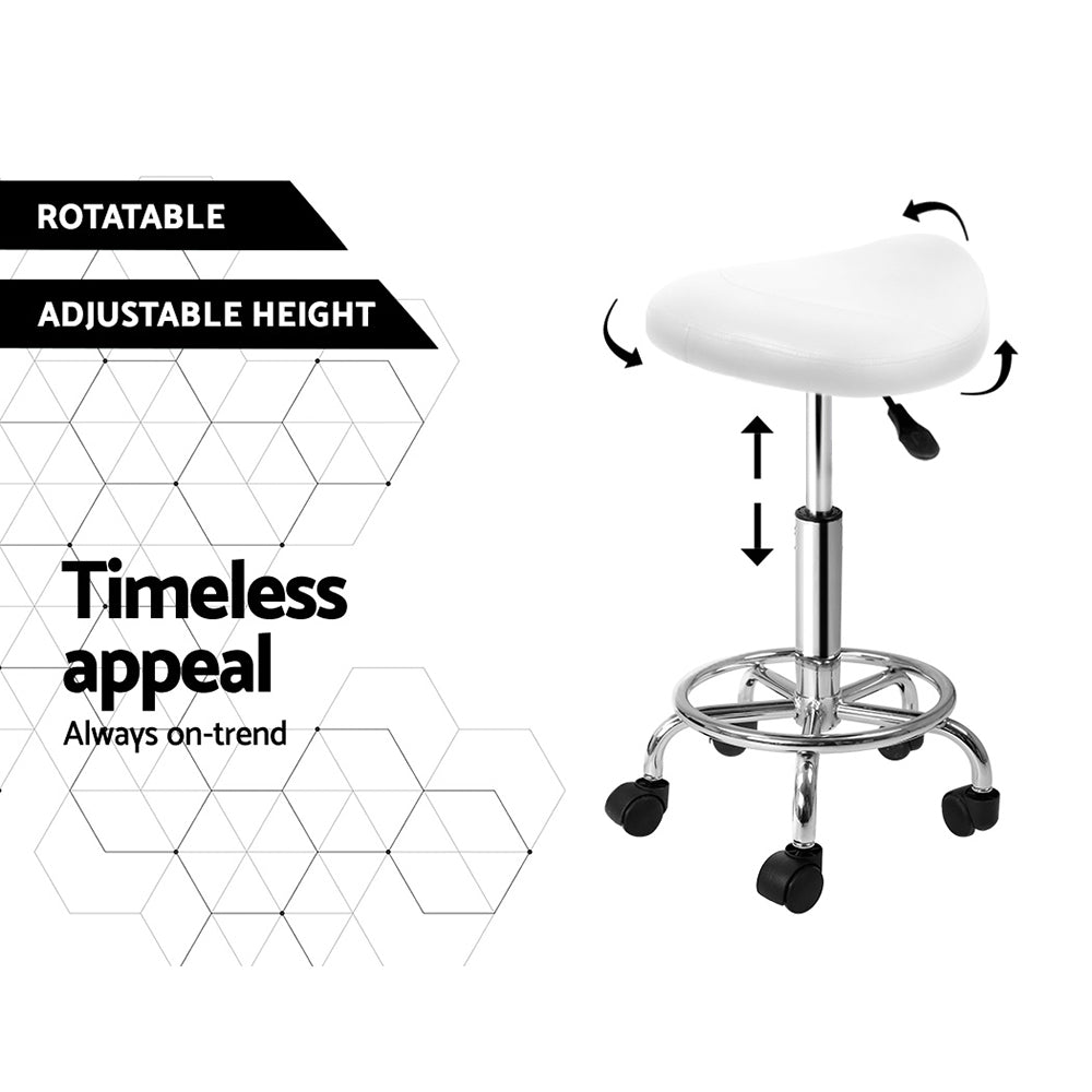 Artiss Salon Stool Saddle Swivel Chair White - Cosy Abode
