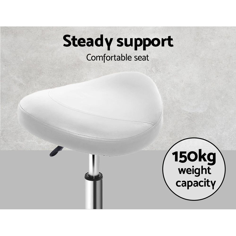 Artiss Salon Stool Saddle Swivel Chair White - Cosy Abode