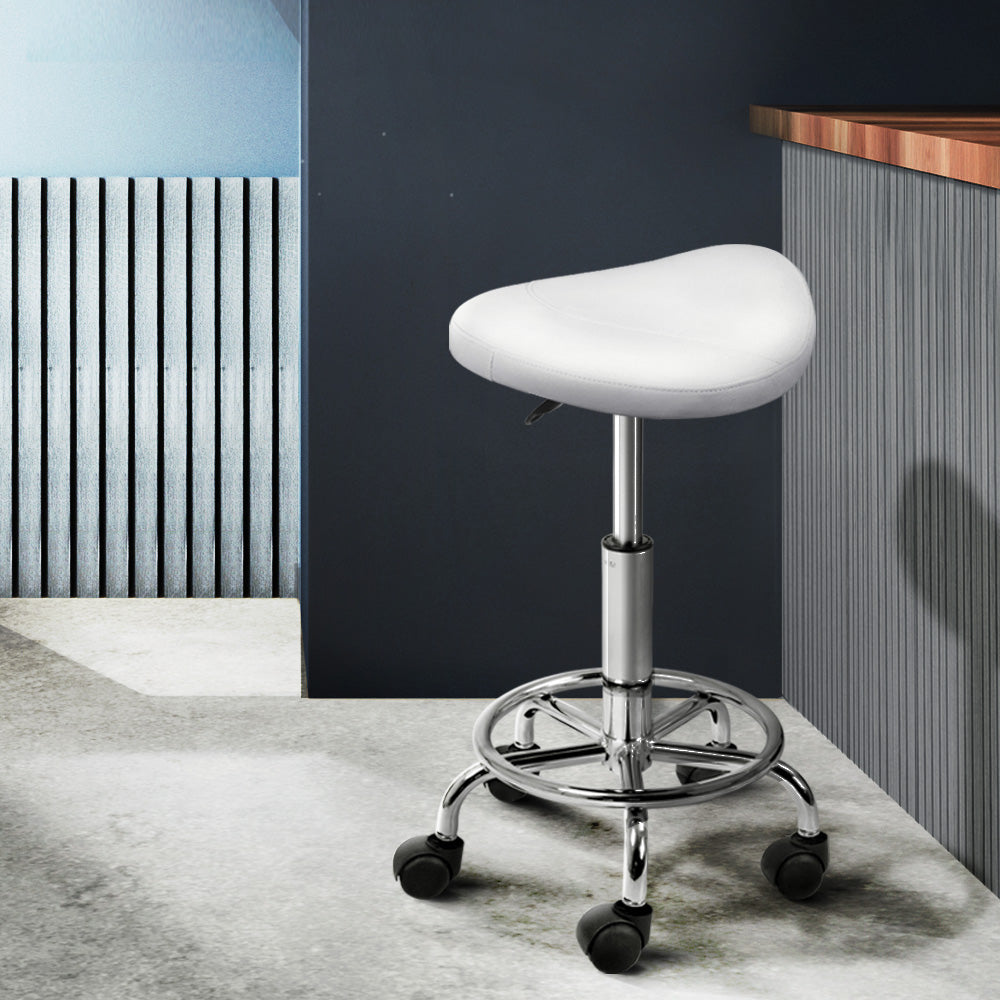 Artiss Salon Stool Saddle Swivel Chair White - Cosy Abode
