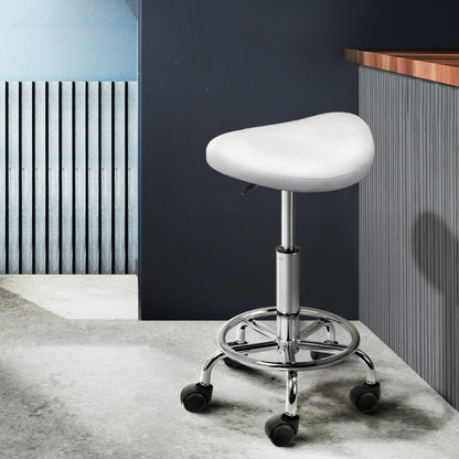 Artiss Salon Stool Saddle Swivel Chair White - Cosy Abode