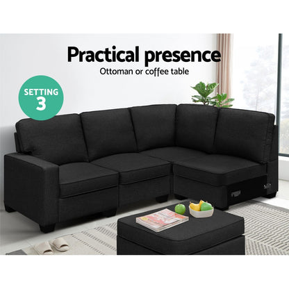 Artiss Modular Sofa Chaise Set 5-seater Dark Grey - Cosy Abode