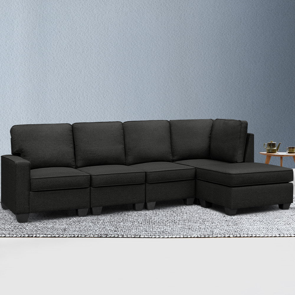 Artiss Modular Sofa Chaise Set 5-seater Dark Grey - Cosy Abode