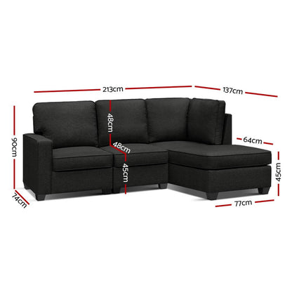 Artiss Modular Sofa Chaise Set 4-seater Dark Grey - Cosy Abode