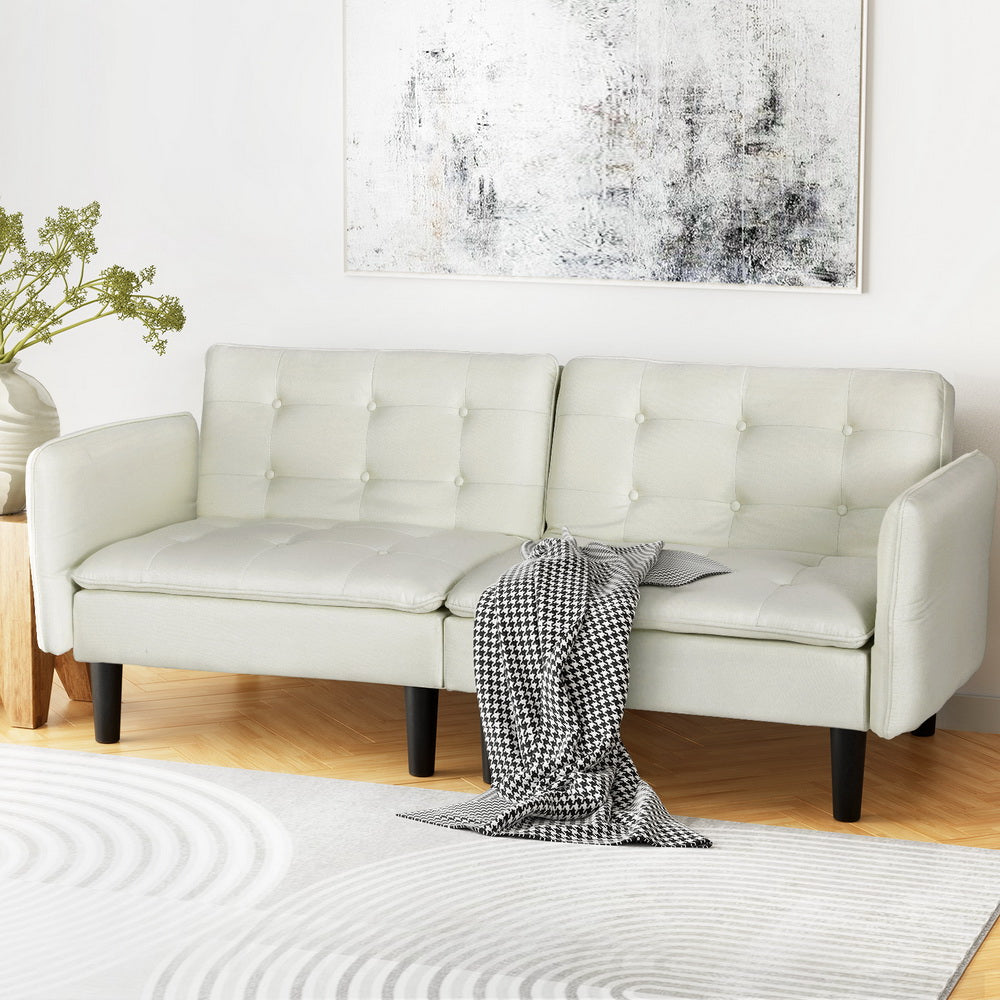 Artiss Sofa Bed 192CM Beige Faux Linen Fabric - Cosy Abode