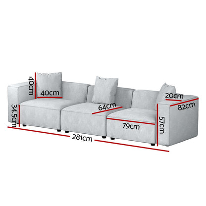 Artiss Modular Sofa Chaise Set 3-Seater Grey - Cosy Abode