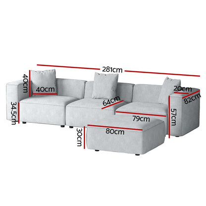 Artiss Modular Sofa Chaise Set 4-Seater Grey - Cosy Abode