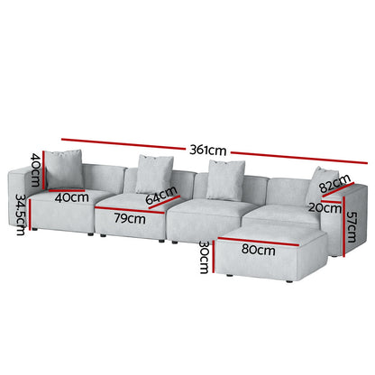 Artiss Modular Sofa Chaise Set 5-Seater Grey - Cosy Abode