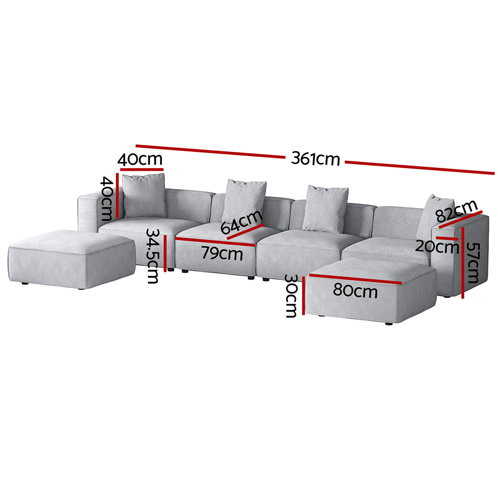 Artiss Modular Sofa Chaise Set 6-Seater Grey - Cosy Abode
