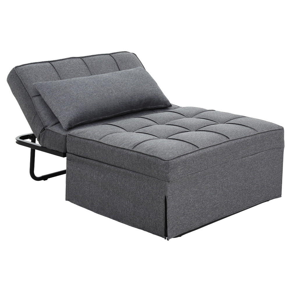 Artiss Sofa Bed Ottoman Pillow Folding Linen Grey Siyi - Cosy Abode